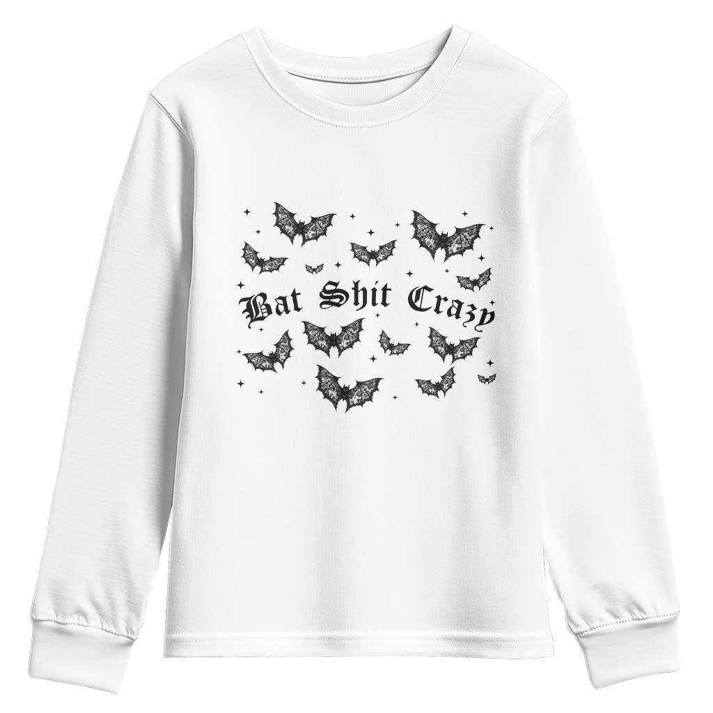 Funny Halloween Bat Shit Crazy Youth Sweatshirt Horror Gothic Coquette Bat TS11 White Print Your Wear