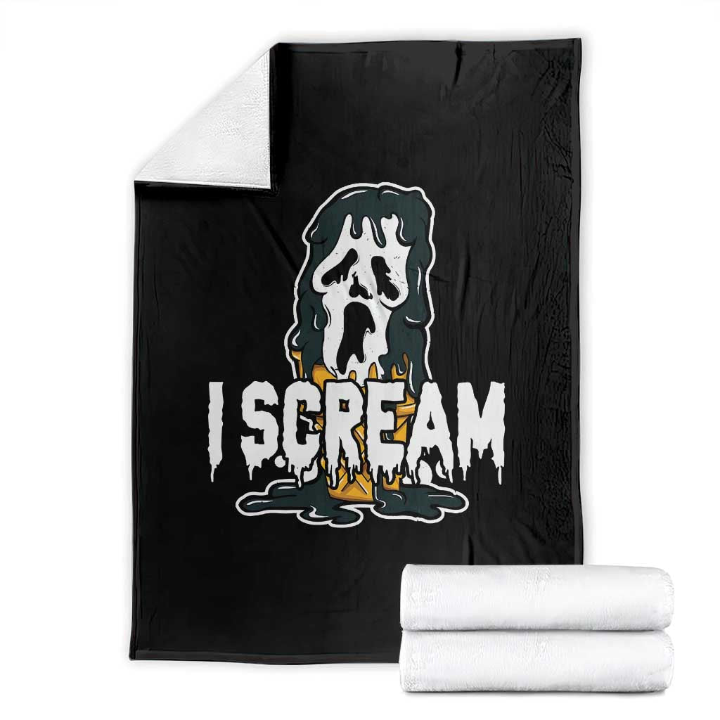 Funny Halloween Ghost Horror Face Throw Blanket I Scream Ice Cream Slasher Pun TS11 Black Print Your Wear