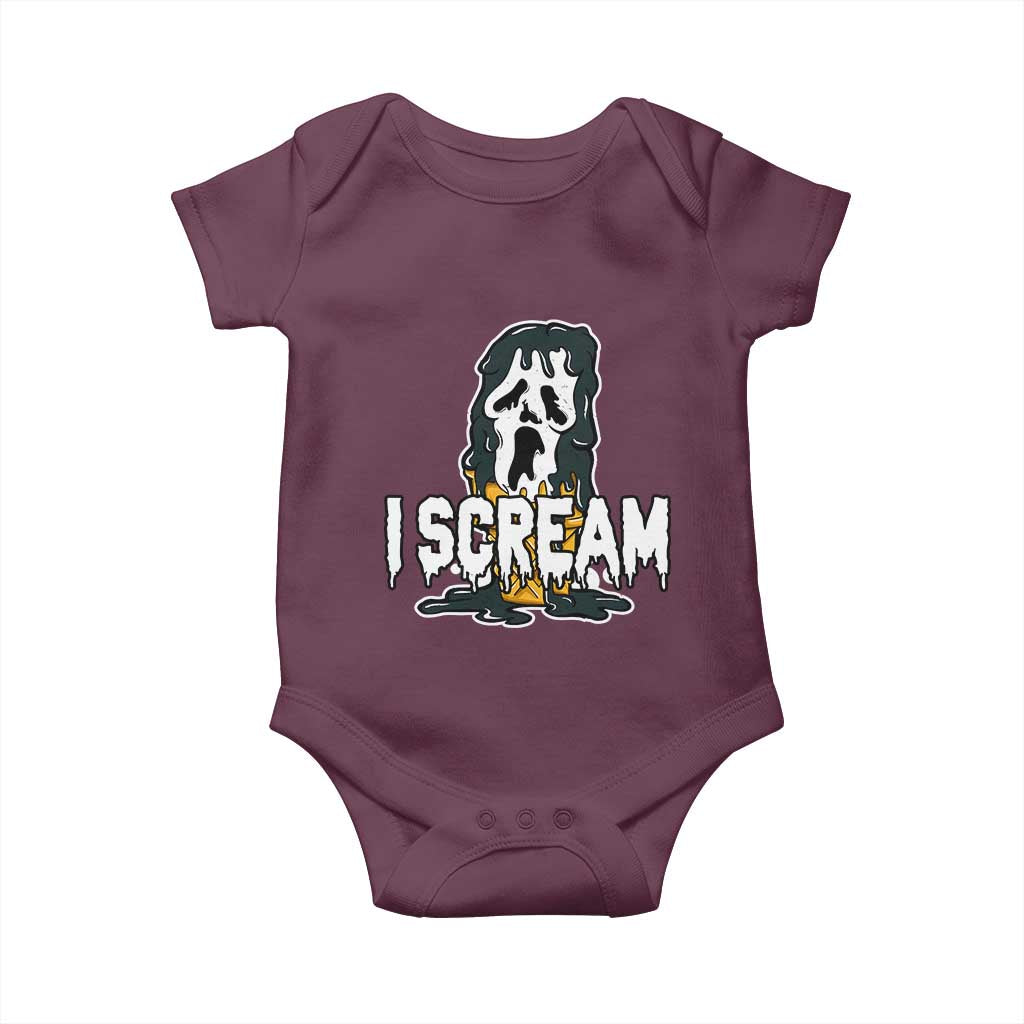 Funny Halloween Ghost Horror Face Baby Onesie I Scream Ice Cream Slasher Pun TS11 Maroon Print Your Wear