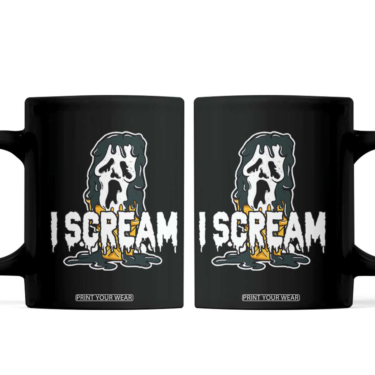 Funny Halloween Ghost Horror Face Coffee Mug I Scream Ice Cream Slasher Pun TS11 Black Print Your Wear