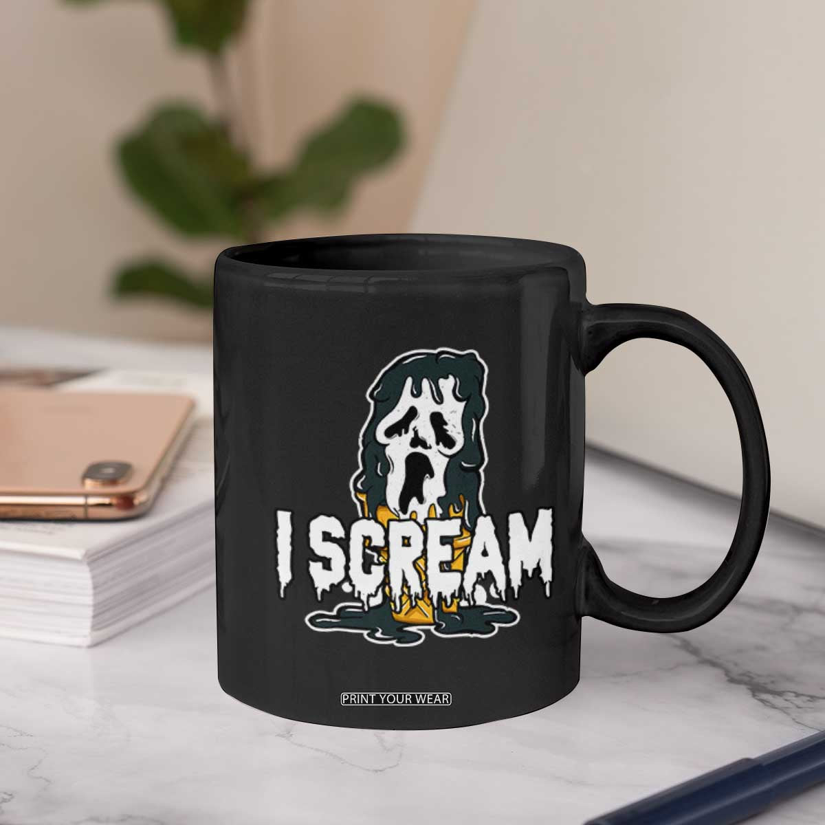 Funny Halloween Ghost Horror Face Coffee Mug I Scream Ice Cream Slasher Pun TS11 Print Your Wear