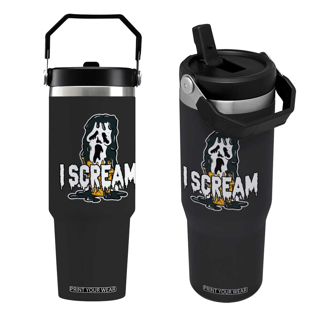 Funny Halloween Ghost Horror Face Flip Straw Tumbler I Scream Ice Cream Slasher Pun TS11 One Size: 30 oz Black Print Your Wear