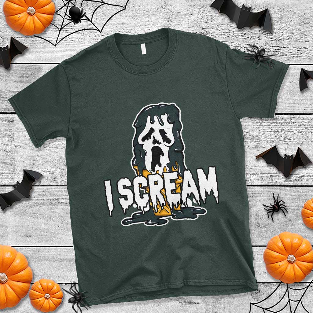 Funny Halloween Ghost Horror Face T Shirt I Scream Ice Cream Slasher Pun TS11 Dark Forest Green Print Your Wear