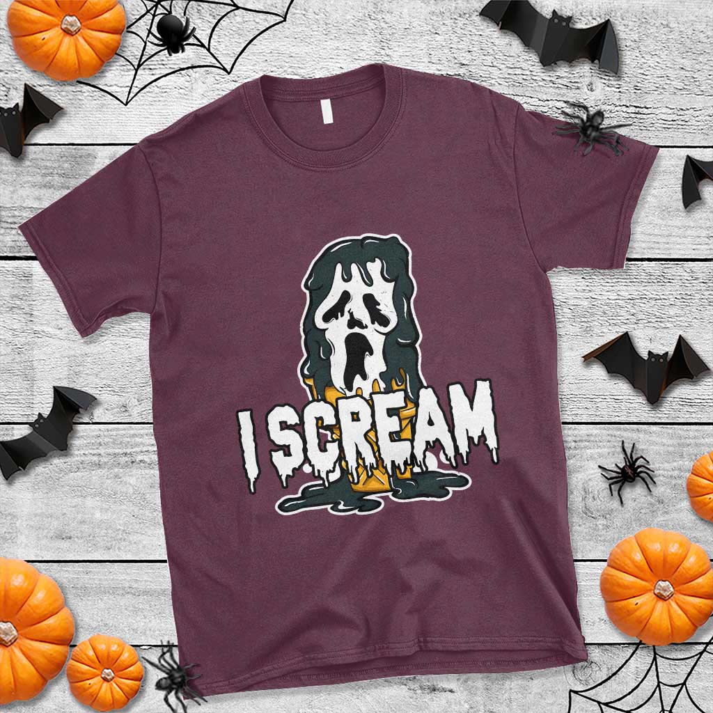 Funny Halloween Ghost Horror Face T Shirt I Scream Ice Cream Slasher Pun TS11 Maroon Print Your Wear