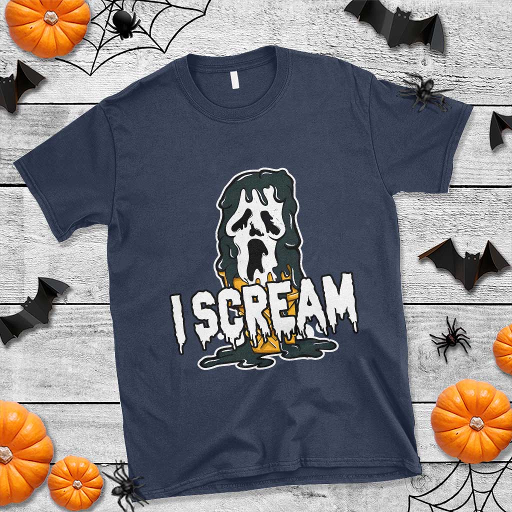 Funny Halloween Ghost Horror Face T Shirt I Scream Ice Cream Slasher Pun TS11 Navy Print Your Wear