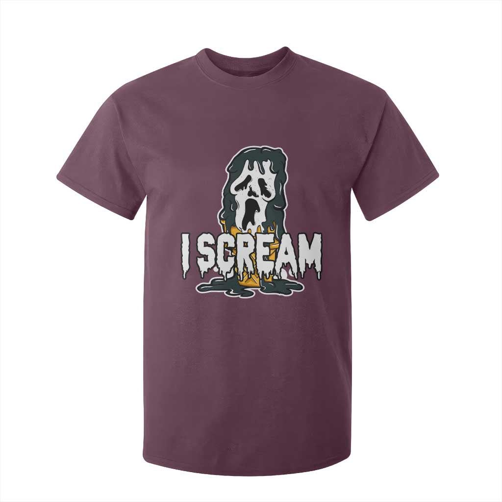 Funny Halloween Ghost Horror Face T Shirt For Kid I Scream Ice Cream Slasher Pun TS11 Maroon Print Your Wear