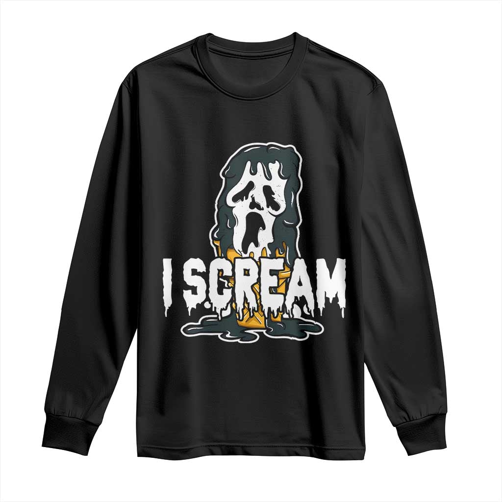 Funny Halloween Ghost Horror Face Long Sleeve Shirt I Scream Ice Cream Slasher Pun TS11 Black Print Your Wear
