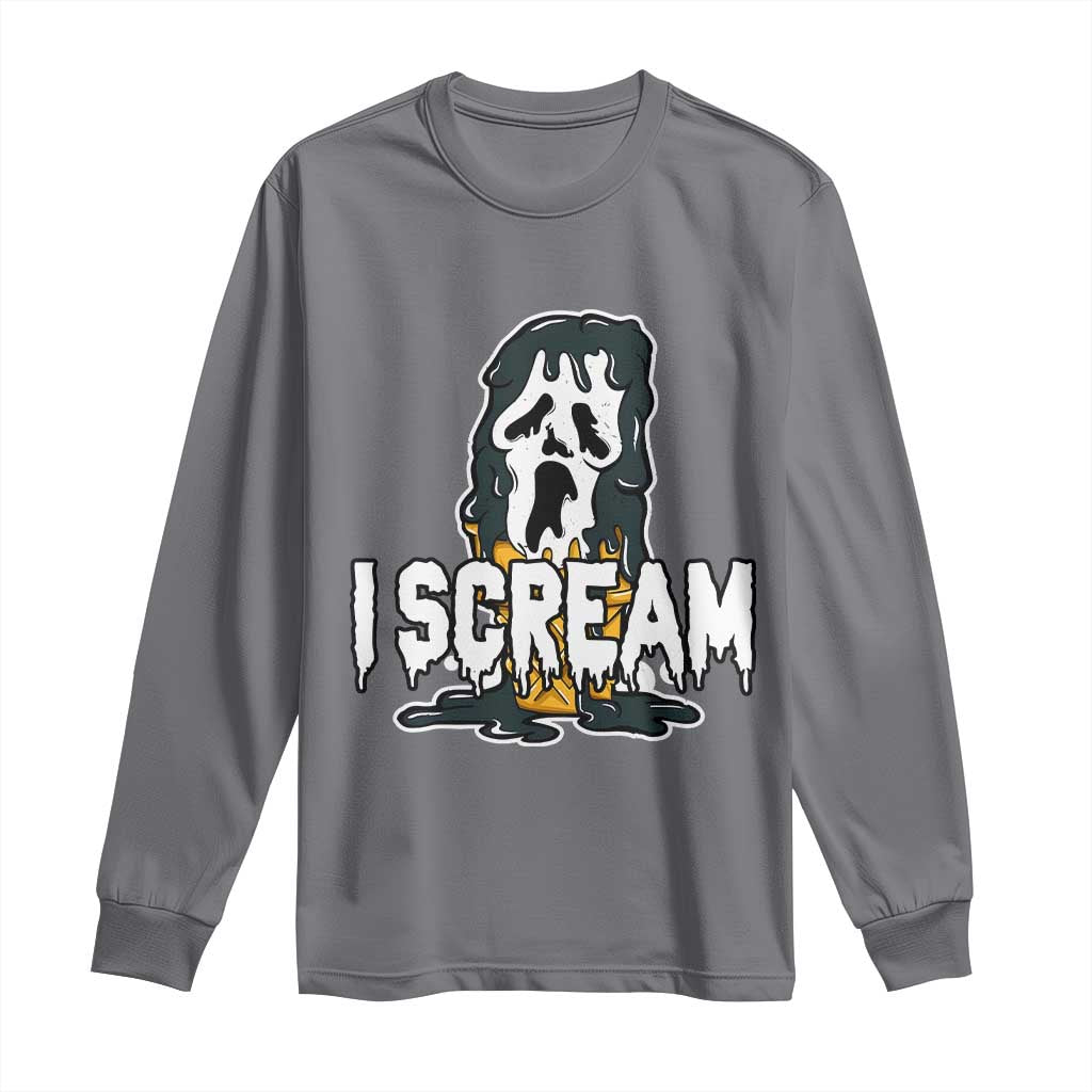 Funny Halloween Ghost Horror Face Long Sleeve Shirt I Scream Ice Cream Slasher Pun TS11 Charcoal Print Your Wear