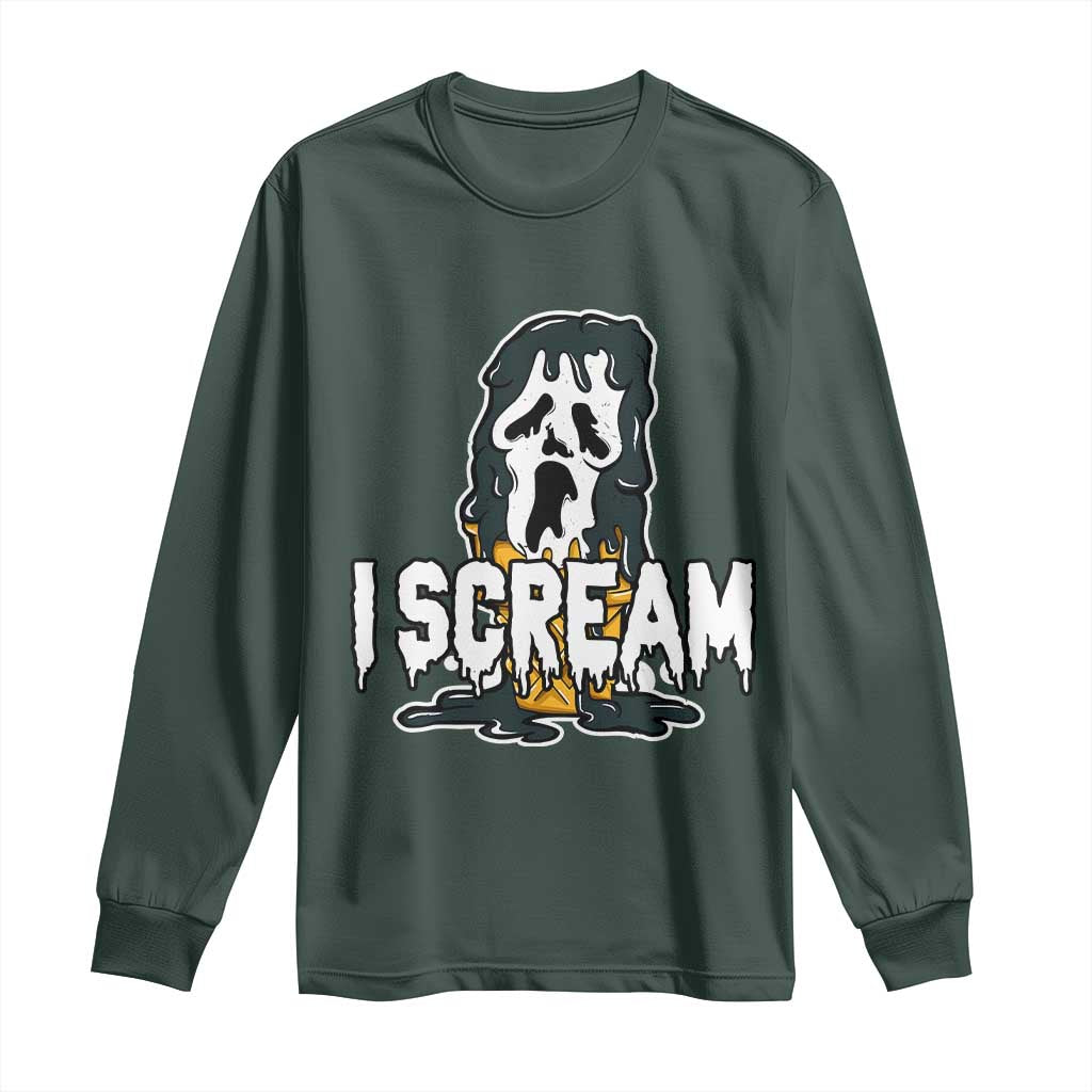 Funny Halloween Ghost Horror Face Long Sleeve Shirt I Scream Ice Cream Slasher Pun TS11 Dark Forest Green Print Your Wear