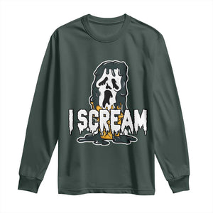 Funny Halloween Ghost Horror Face Long Sleeve Shirt I Scream Ice Cream Slasher Pun TS11 Dark Forest Green Print Your Wear