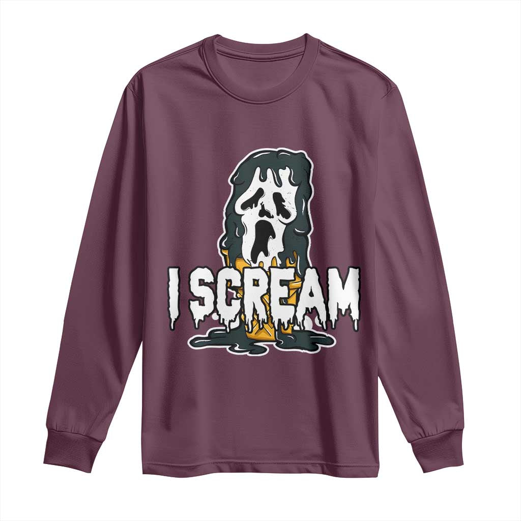 Funny Halloween Ghost Horror Face Long Sleeve Shirt I Scream Ice Cream Slasher Pun TS11 Maroon Print Your Wear