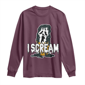 Funny Halloween Ghost Horror Face Long Sleeve Shirt I Scream Ice Cream Slasher Pun TS11 Maroon Print Your Wear