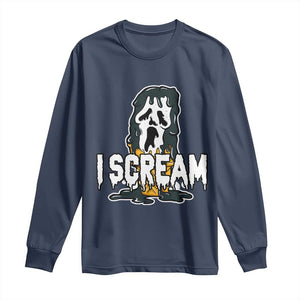 Funny Halloween Ghost Horror Face Long Sleeve Shirt I Scream Ice Cream Slasher Pun TS11 Navy Print Your Wear
