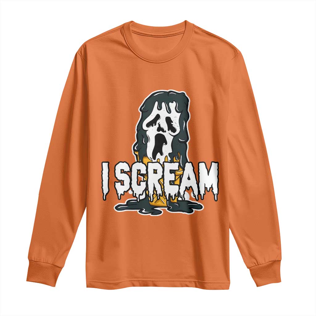 Funny Halloween Ghost Horror Face Long Sleeve Shirt I Scream Ice Cream Slasher Pun TS11 Orange Print Your Wear