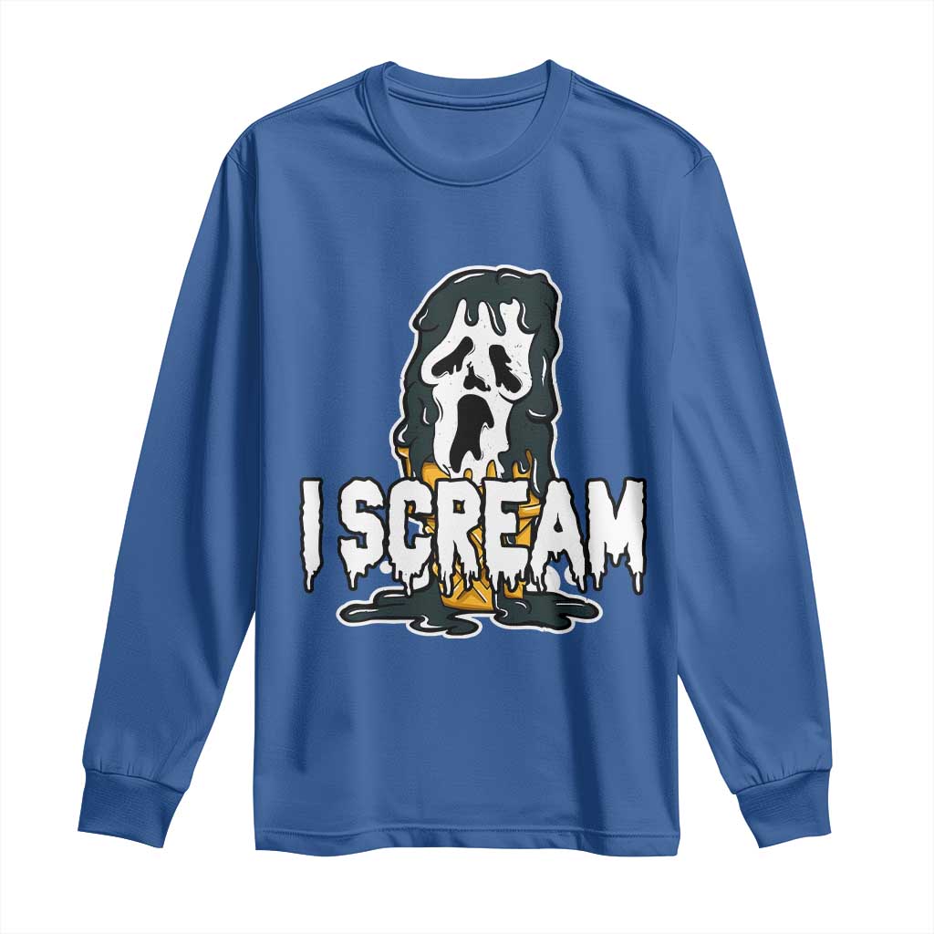 Funny Halloween Ghost Horror Face Long Sleeve Shirt I Scream Ice Cream Slasher Pun TS11 Royal Blue Print Your Wear