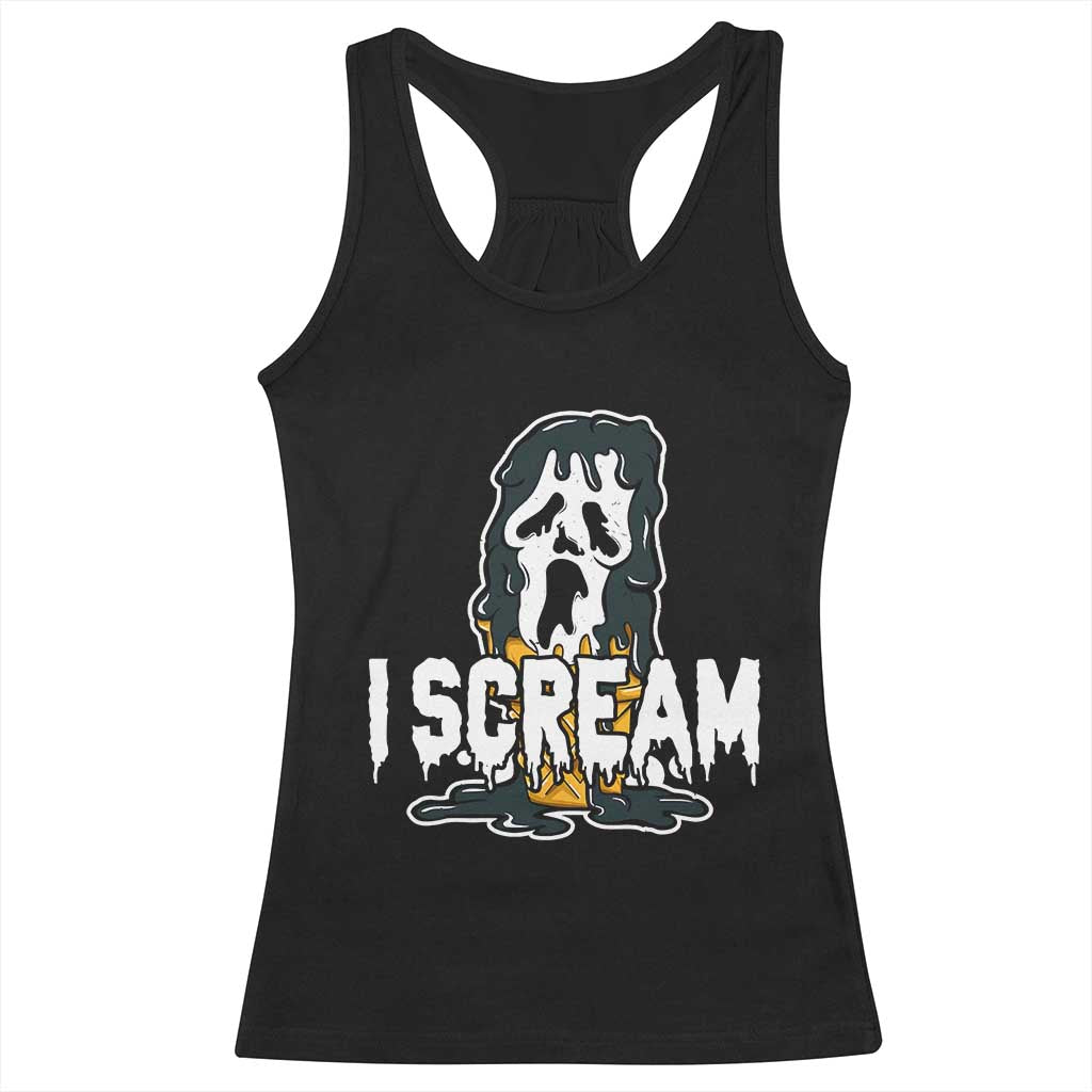 Funny Halloween Ghost Horror Face Racerback Tank Top I Scream Ice Cream Slasher Pun TS11 Black Print Your Wear