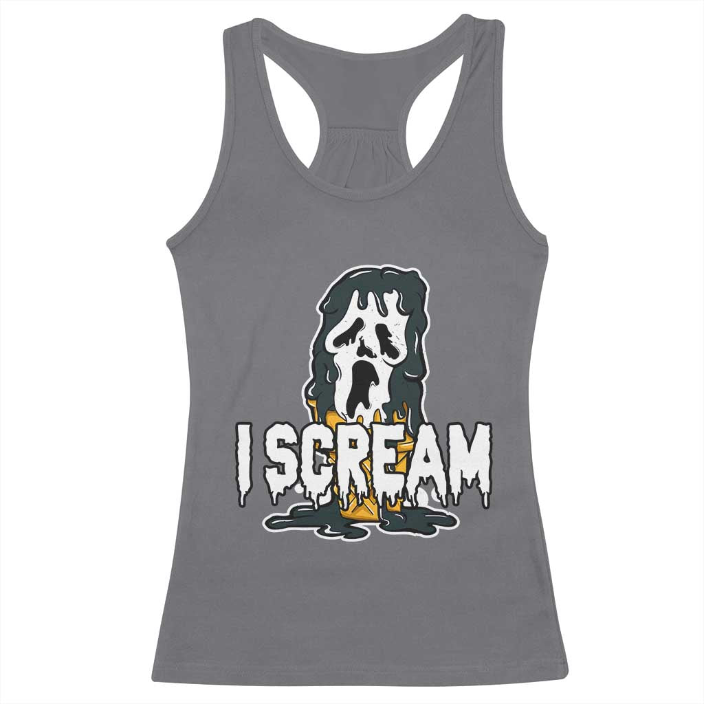 Funny Halloween Ghost Horror Face Racerback Tank Top I Scream Ice Cream Slasher Pun TS11 Charcoal Print Your Wear