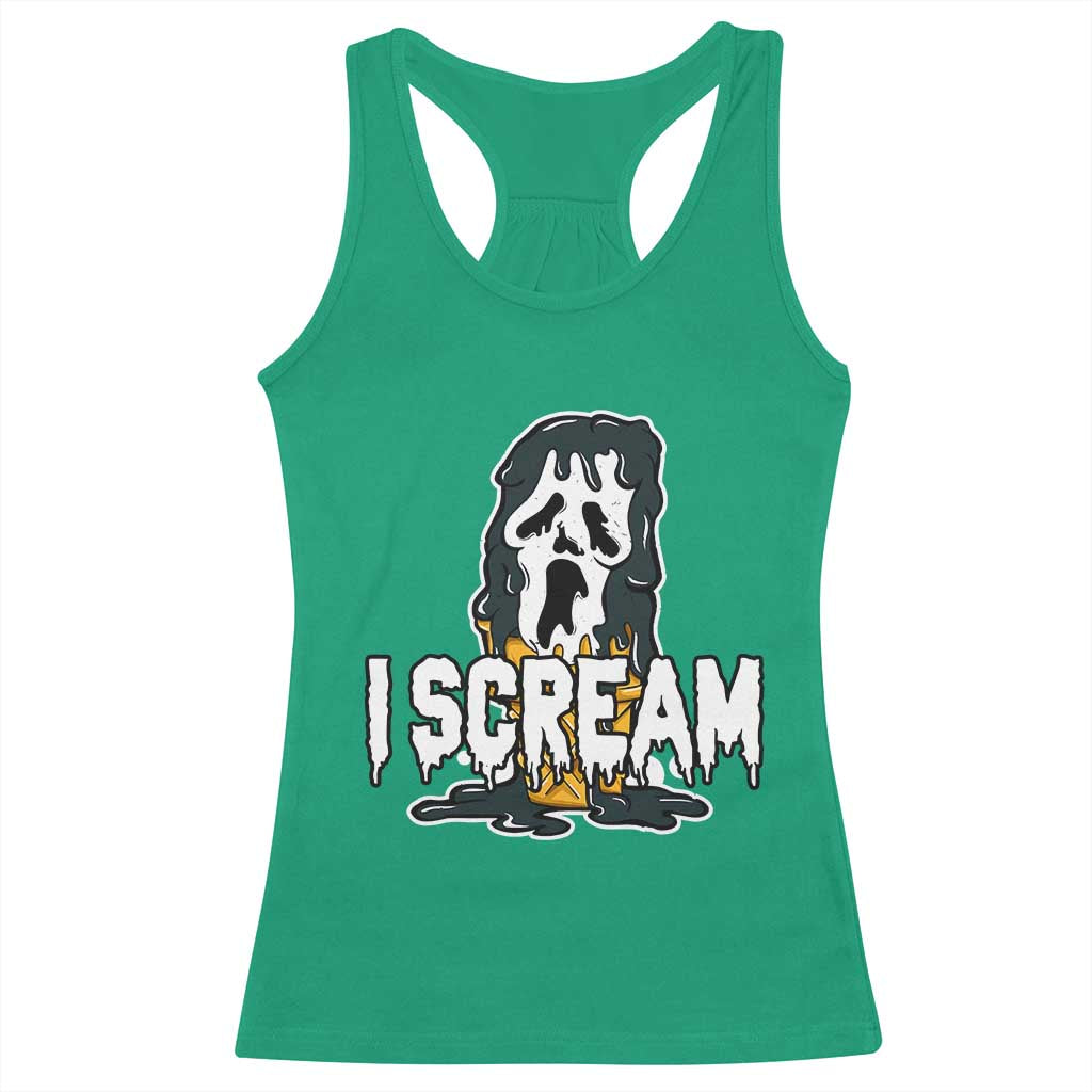 Funny Halloween Ghost Horror Face Racerback Tank Top I Scream Ice Cream Slasher Pun TS11 Irish Green Print Your Wear