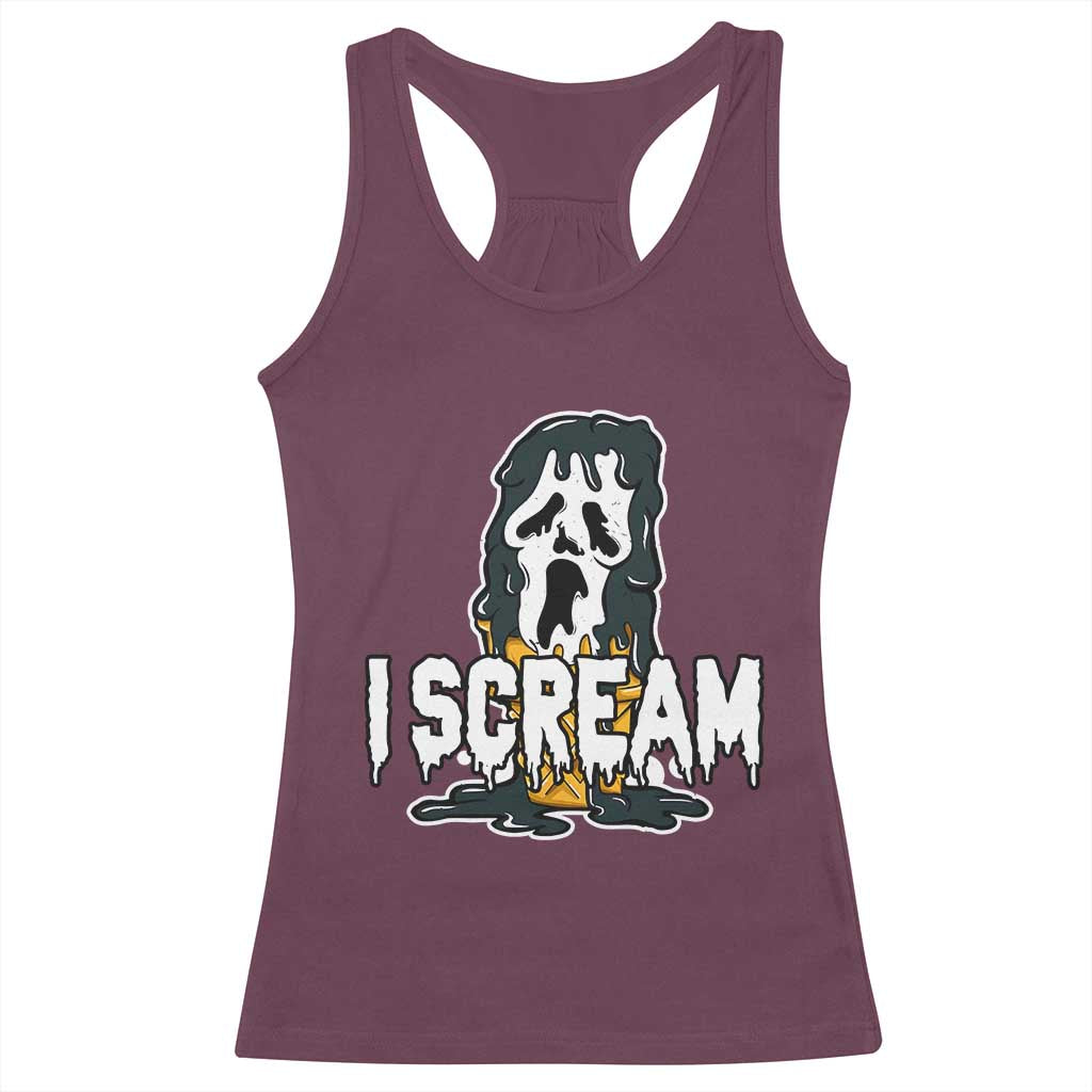 Funny Halloween Ghost Horror Face Racerback Tank Top I Scream Ice Cream Slasher Pun TS11 Maroon Print Your Wear
