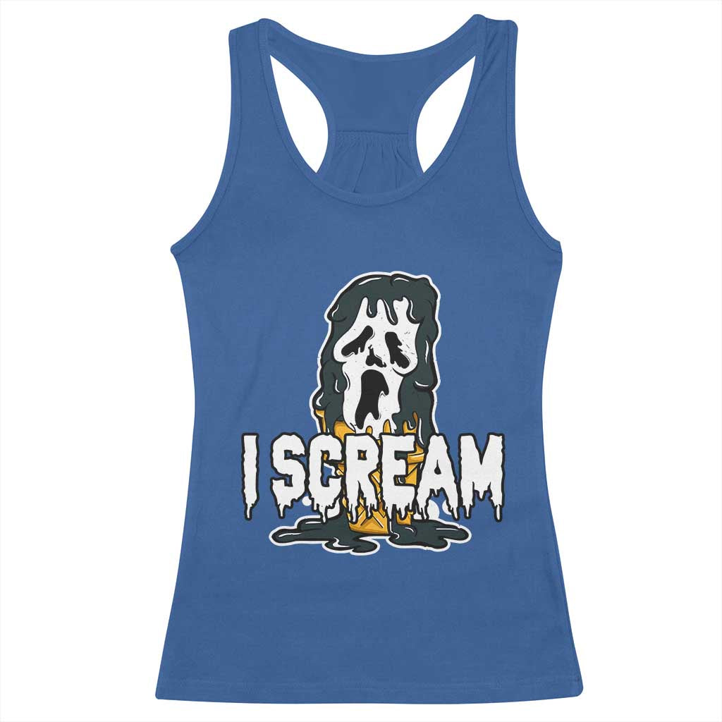 Funny Halloween Ghost Horror Face Racerback Tank Top I Scream Ice Cream Slasher Pun TS11 Royal Blue Print Your Wear