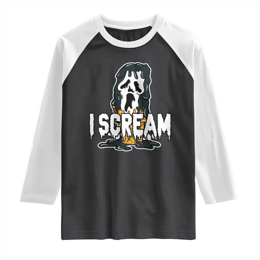 Funny Halloween Ghost Horror Face Raglan Shirt I Scream Ice Cream Slasher Pun TS11 Black White Print Your Wear