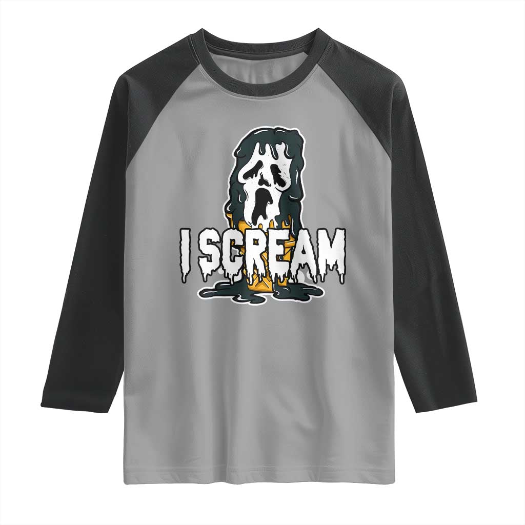 Funny Halloween Ghost Horror Face Raglan Shirt I Scream Ice Cream Slasher Pun TS11 Sport Gray Black Print Your Wear