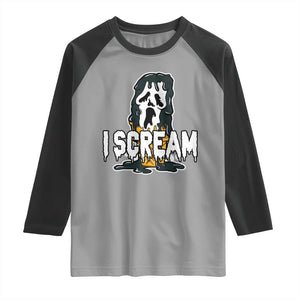Funny Halloween Ghost Horror Face Raglan Shirt I Scream Ice Cream Slasher Pun TS11 Sport Gray Black Print Your Wear