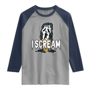 Funny Halloween Ghost Horror Face Raglan Shirt I Scream Ice Cream Slasher Pun TS11 Sport Gray Navy Print Your Wear
