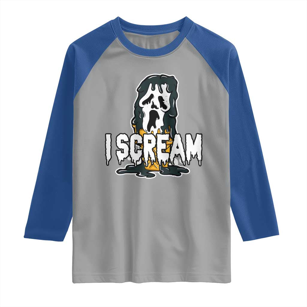 Funny Halloween Ghost Horror Face Raglan Shirt I Scream Ice Cream Slasher Pun TS11 Sport Gray Royal Print Your Wear