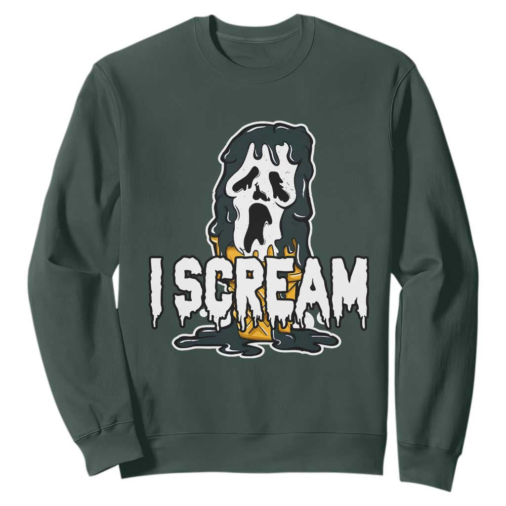 Funny Halloween Ghost Horror Face Sweatshirt I Scream Ice Cream Slasher Pun TS11 Dark Forest Green Print Your Wear