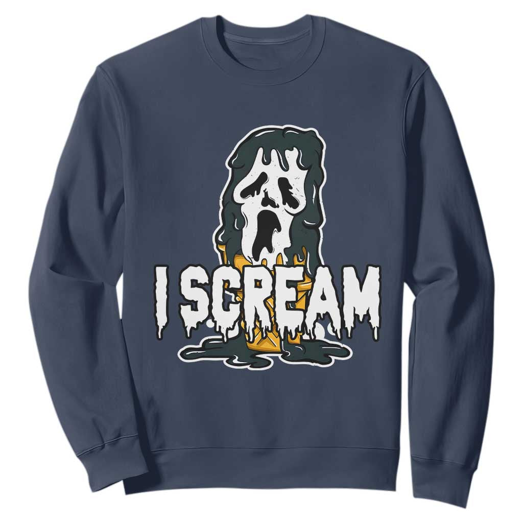 Funny Halloween Ghost Horror Face Sweatshirt I Scream Ice Cream Slasher Pun TS11 Navy Print Your Wear