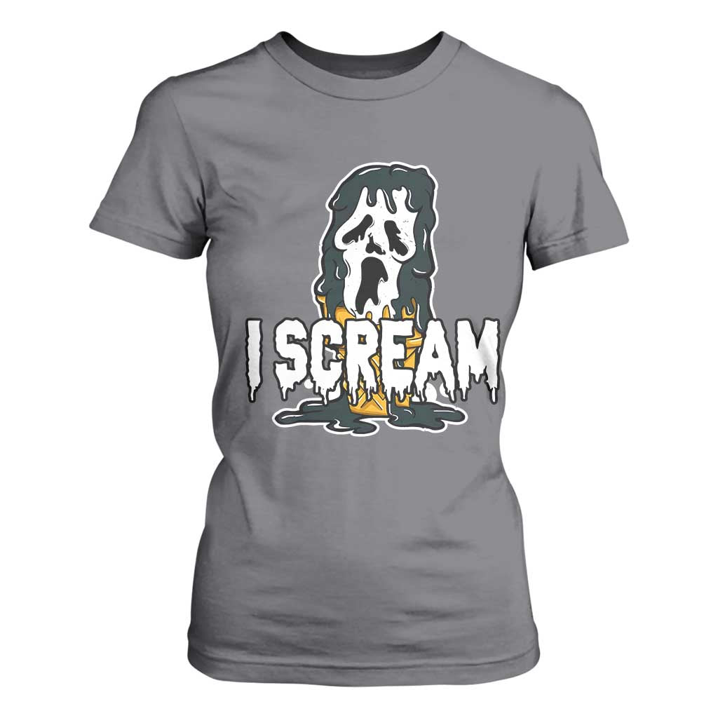 Funny Halloween Ghost Horror Face T Shirt For Women I Scream Ice Cream Slasher Pun TS11 Charcoal Print Your Wear