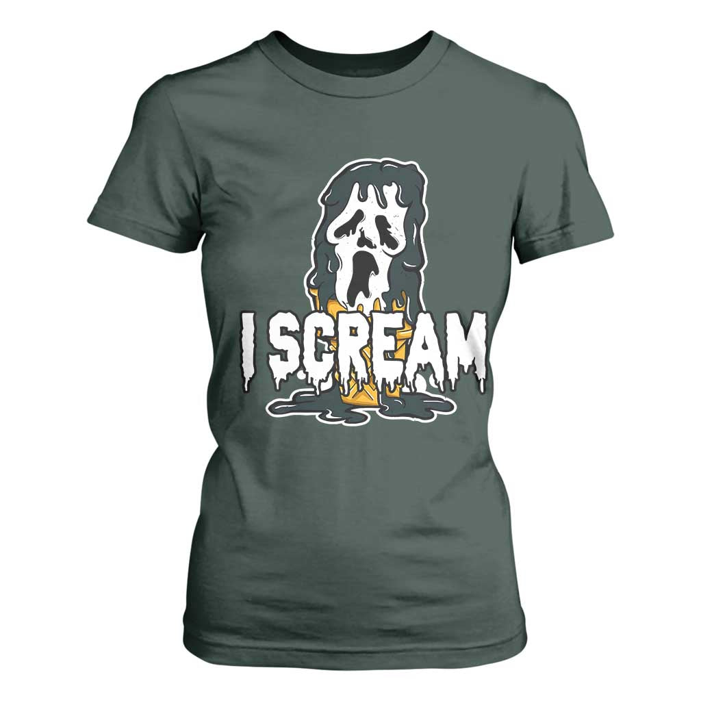 Funny Halloween Ghost Horror Face T Shirt For Women I Scream Ice Cream Slasher Pun TS11 Dark Forest Green Print Your Wear