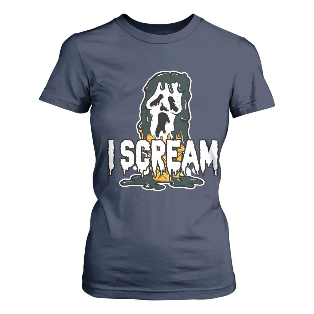 Funny Halloween Ghost Horror Face T Shirt For Women I Scream Ice Cream Slasher Pun TS11 Navy Print Your Wear