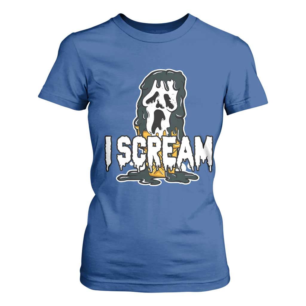 Funny Halloween Ghost Horror Face T Shirt For Women I Scream Ice Cream Slasher Pun TS11 Royal Blue Print Your Wear