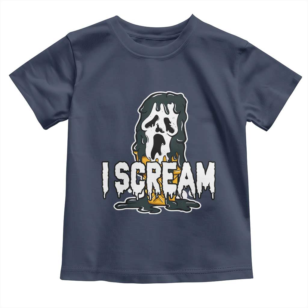 Funny Halloween Ghost Horror Face Toddler T Shirt I Scream Ice Cream Slasher Pun TS11 Navy Print Your Wear