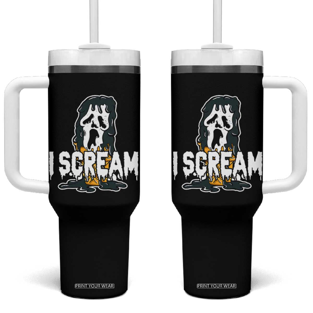 Funny Halloween Ghost Horror Face Tumbler With Handle I Scream Ice Cream Slasher Pun TS11 One Size: 40 oz Black Print Your Wear