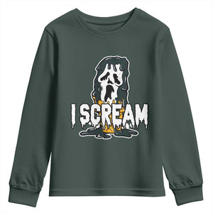 Funny Halloween Ghost Horror Face Youth Sweatshirt I Scream Ice Cream Slasher Pun TS11 Dark Forest Green Print Your Wear