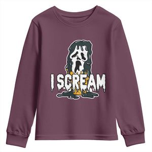 Funny Halloween Ghost Horror Face Youth Sweatshirt I Scream Ice Cream Slasher Pun TS11 Maroon Print Your Wear