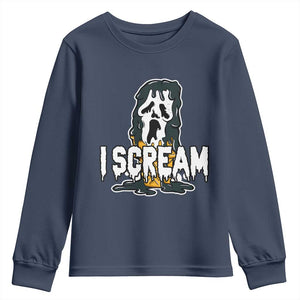 Funny Halloween Ghost Horror Face Youth Sweatshirt I Scream Ice Cream Slasher Pun TS11 Navy Print Your Wear