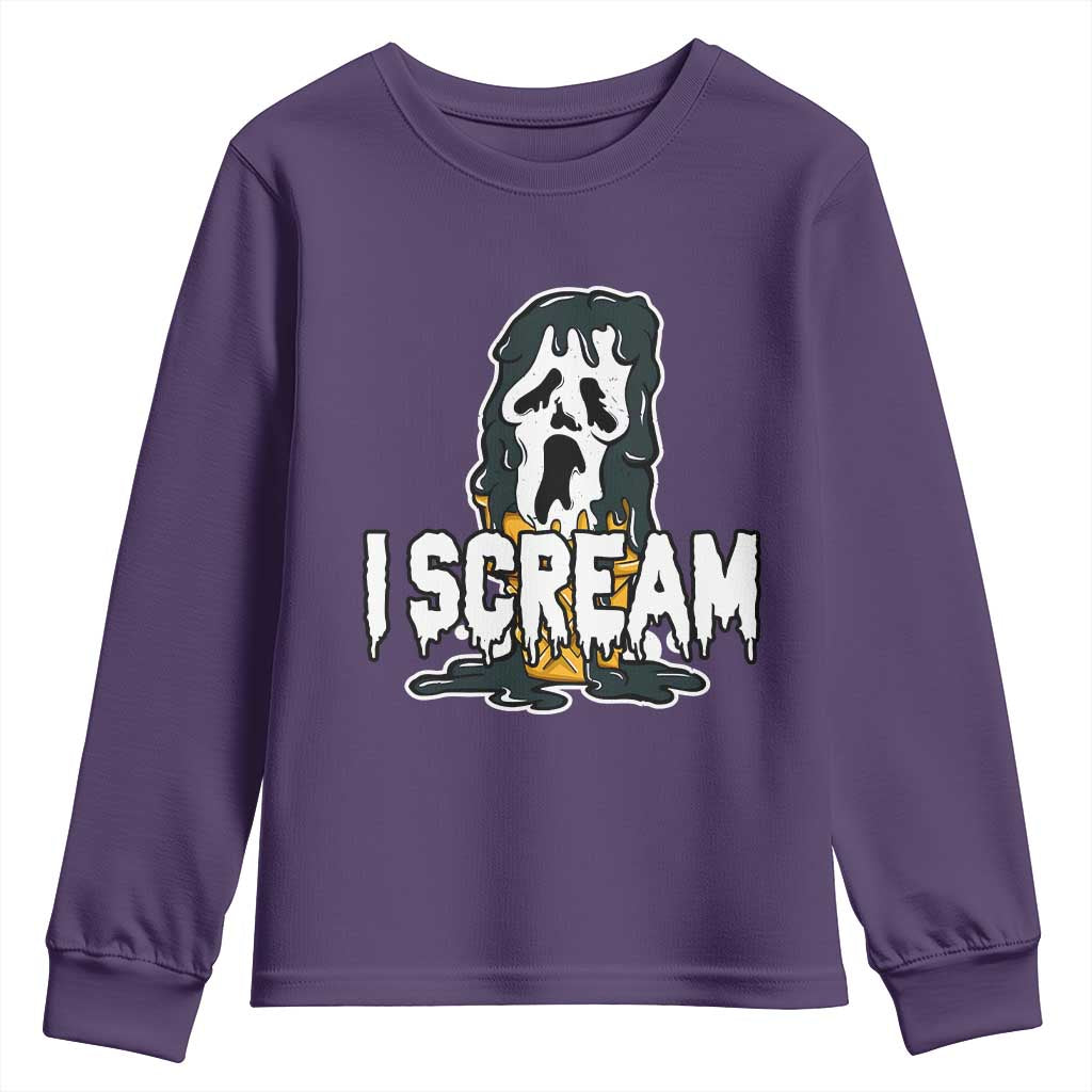Funny Halloween Ghost Horror Face Youth Sweatshirt I Scream Ice Cream Slasher Pun TS11 Purple Print Your Wear