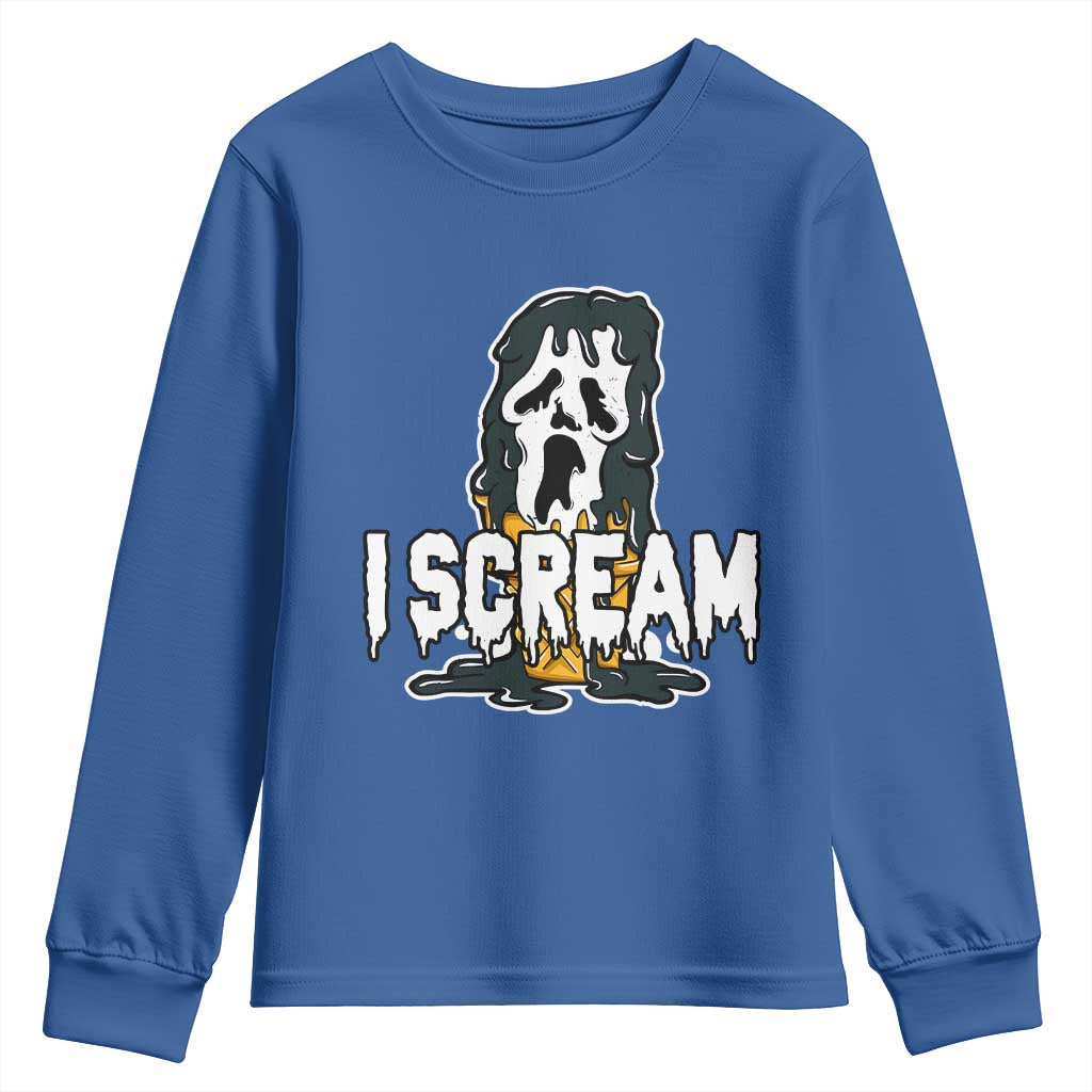 Funny Halloween Ghost Horror Face Youth Sweatshirt I Scream Ice Cream Slasher Pun TS11 Royal Blue Print Your Wear