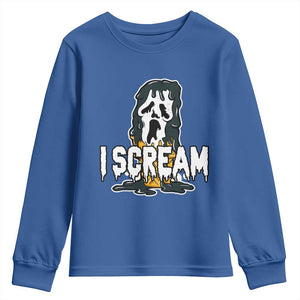 Funny Halloween Ghost Horror Face Youth Sweatshirt I Scream Ice Cream Slasher Pun TS11 Royal Blue Print Your Wear