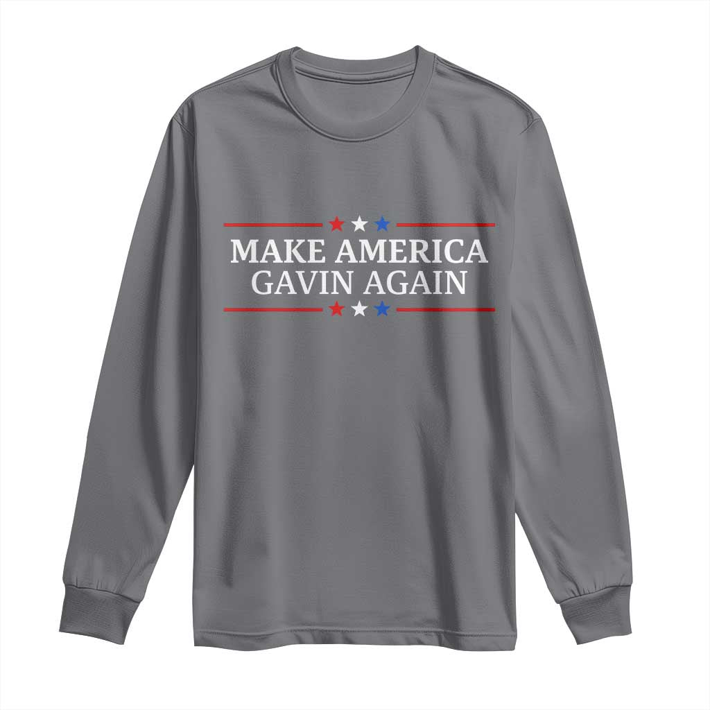 Make America Gavin Again Long Sleeve Shirt Gavin Newsom Support Stars And Stripes TS11 Charcoal Print Your Wear