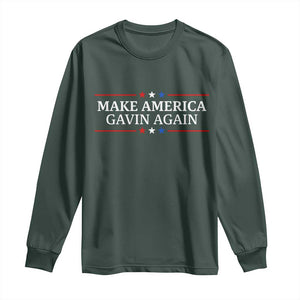 Make America Gavin Again Long Sleeve Shirt Gavin Newsom Support Stars And Stripes TS11 Dark Forest Green Print Your Wear
