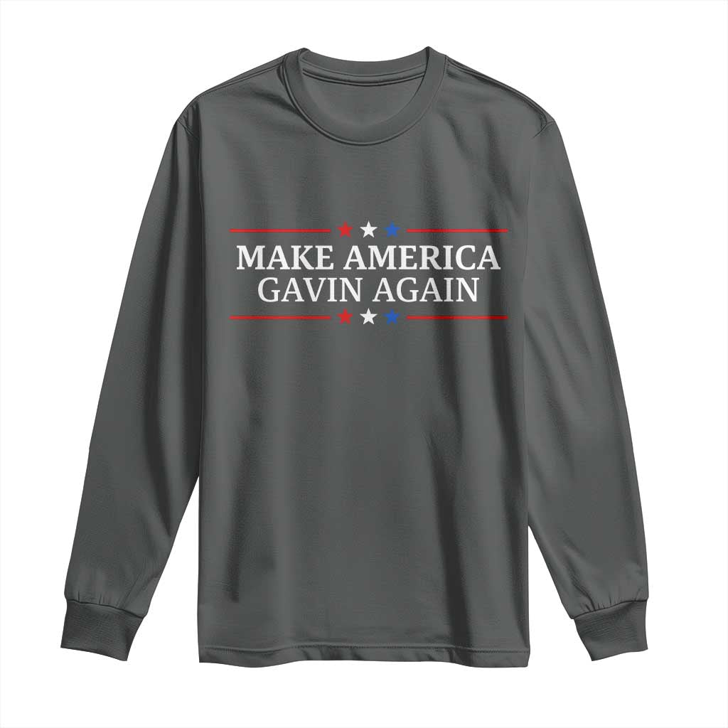 Make America Gavin Again Long Sleeve Shirt Gavin Newsom Support Stars And Stripes TS11 Dark Heather Print Your Wear