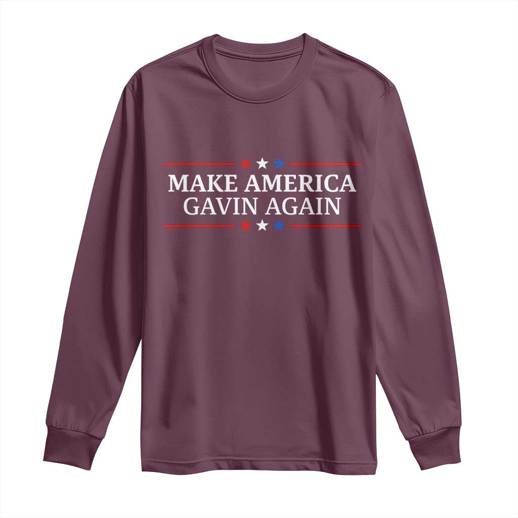 Make America Gavin Again Long Sleeve Shirt Gavin Newsom Support Stars And Stripes TS11 Maroon Print Your Wear
