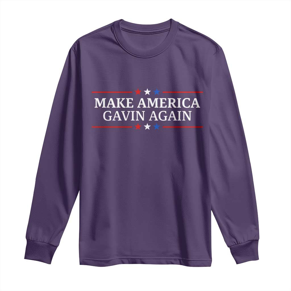 Make America Gavin Again Long Sleeve Shirt Gavin Newsom Support Stars And Stripes TS11 Purple Print Your Wear
