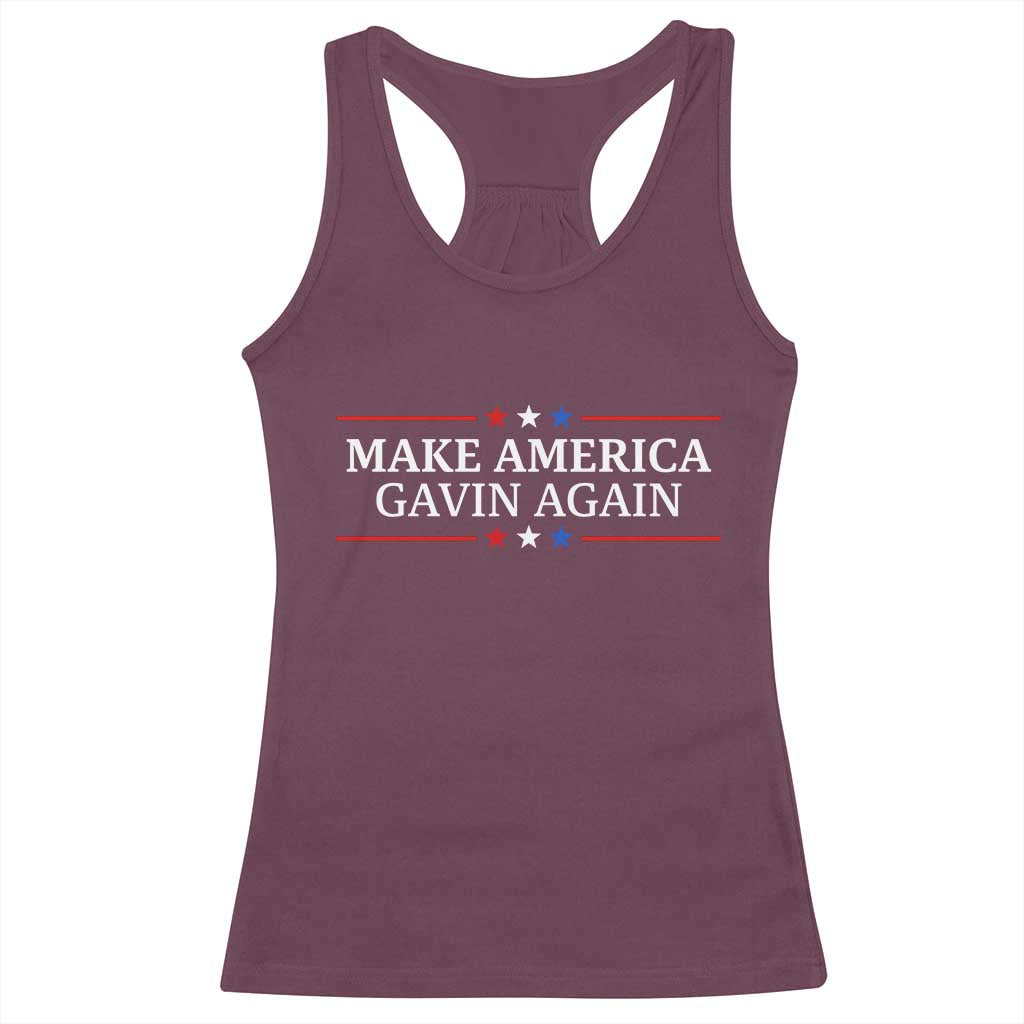 Make America Gavin Again Racerback Tank Top Gavin Newsom Support Stars And Stripes TS11 Maroon Print Your Wear