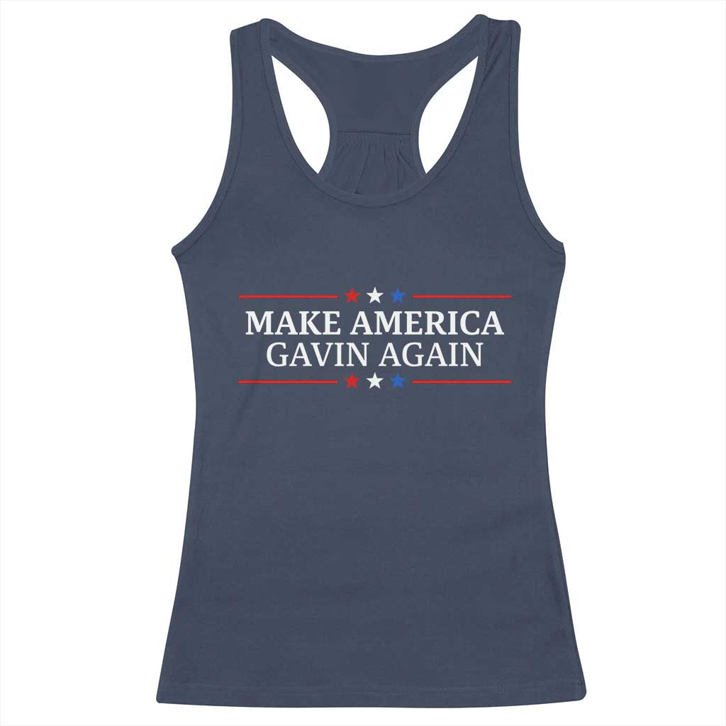 Make America Gavin Again Racerback Tank Top Gavin Newsom Support Stars And Stripes TS11 Navy Print Your Wear